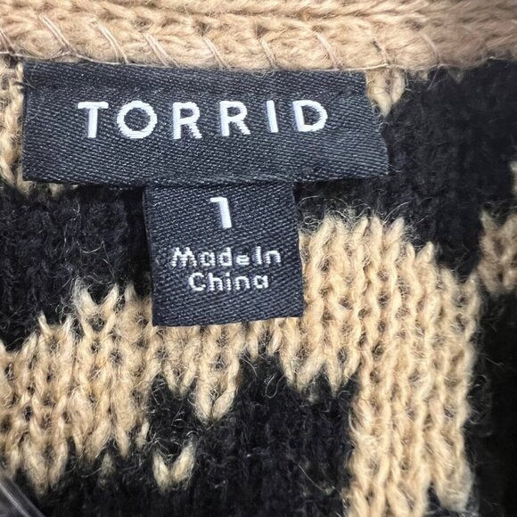 Torrid Size 1 Cheetah Print Heavy Knit Cardigan Tan/Black Open Front Fuzzy - Picture 8 of 9
